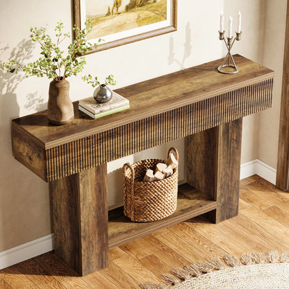 Console Ophélie — bois, style rustique, rangement intégré, 2 niveaux