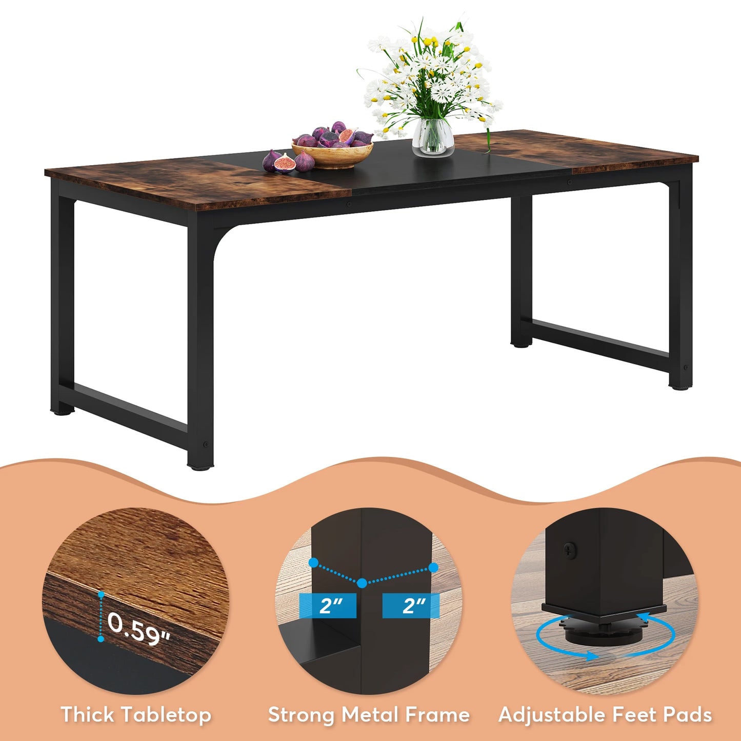 Table de salle à manger Gabriel — style industriel, rectangulaire