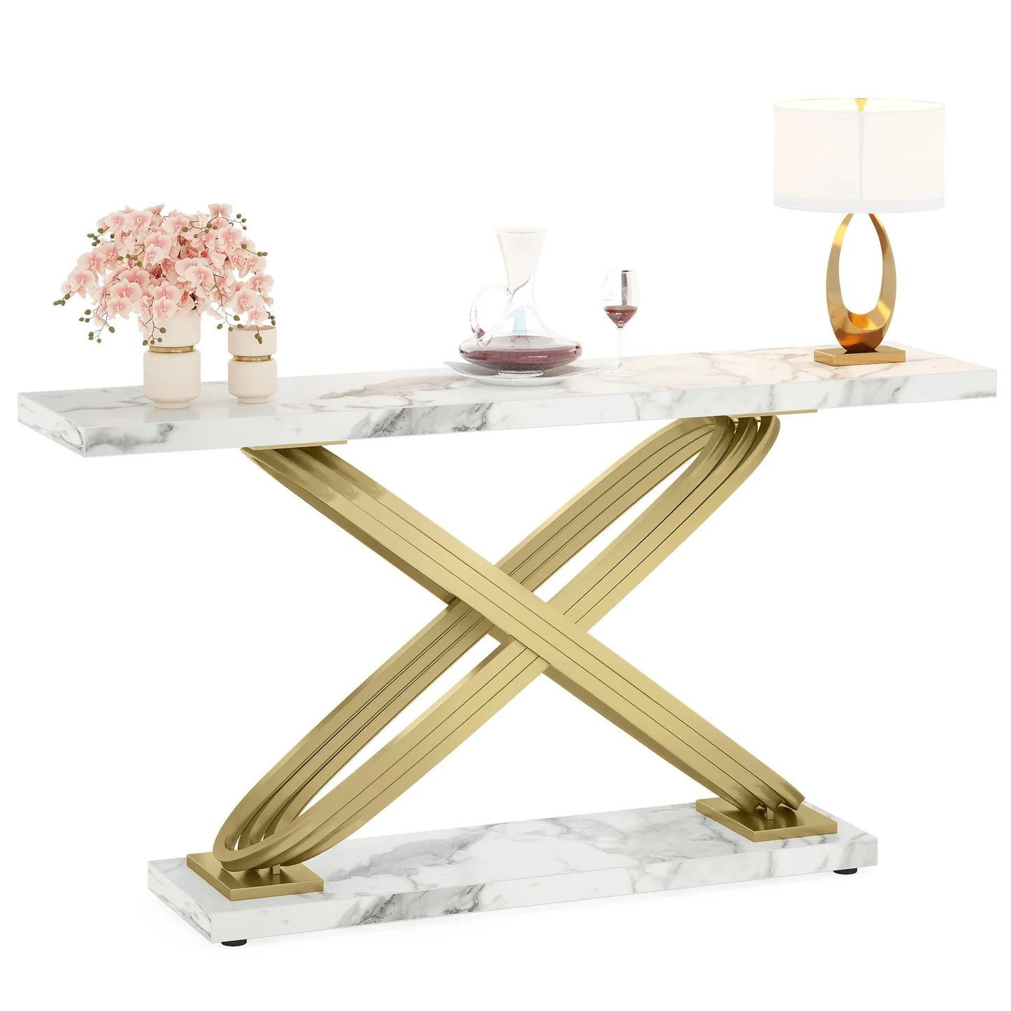 Console Yves — finition dorée, marbre, design contemporain, rectangulaire