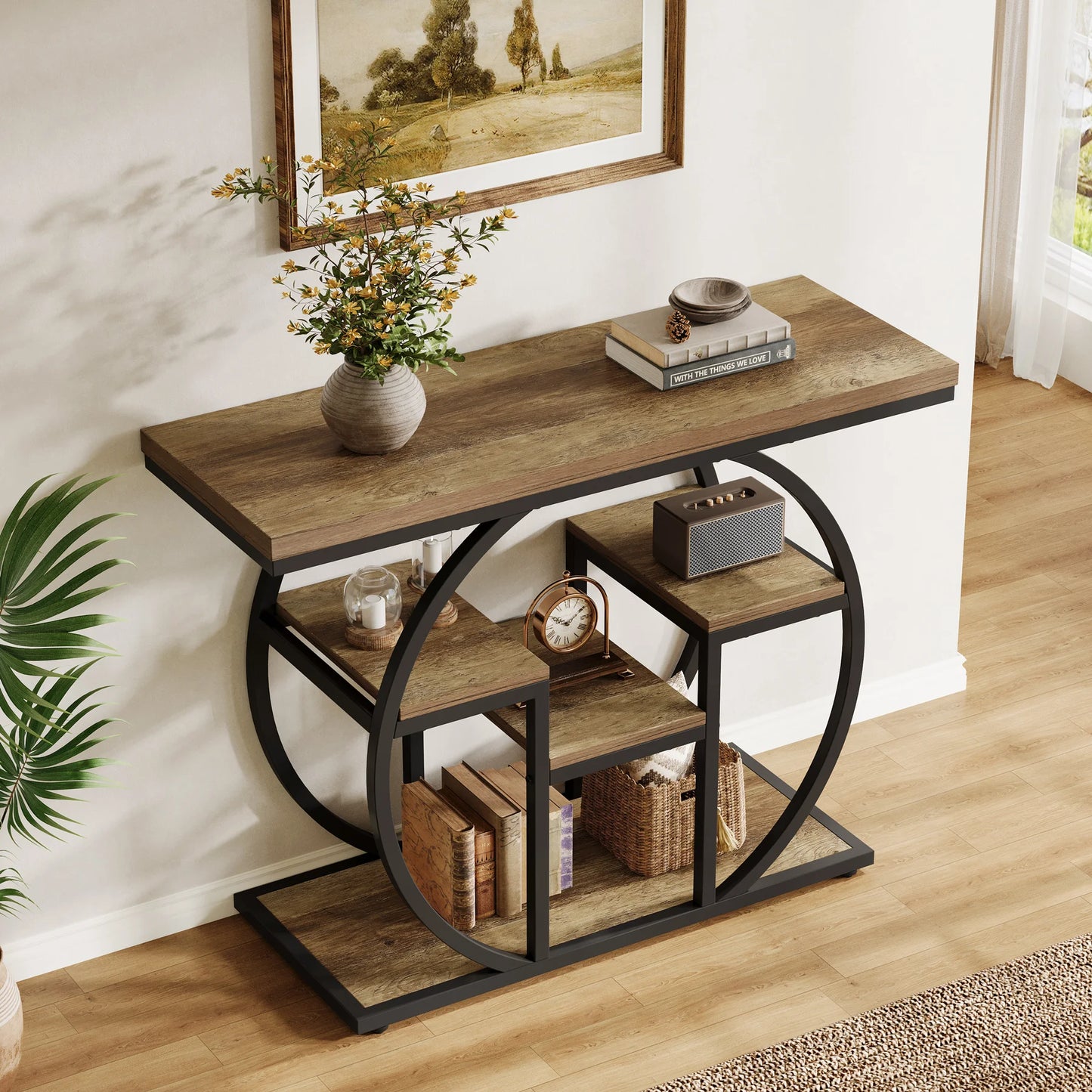 Table d'appoint Nathalie — bois, métal, style industriel, rangement intégré