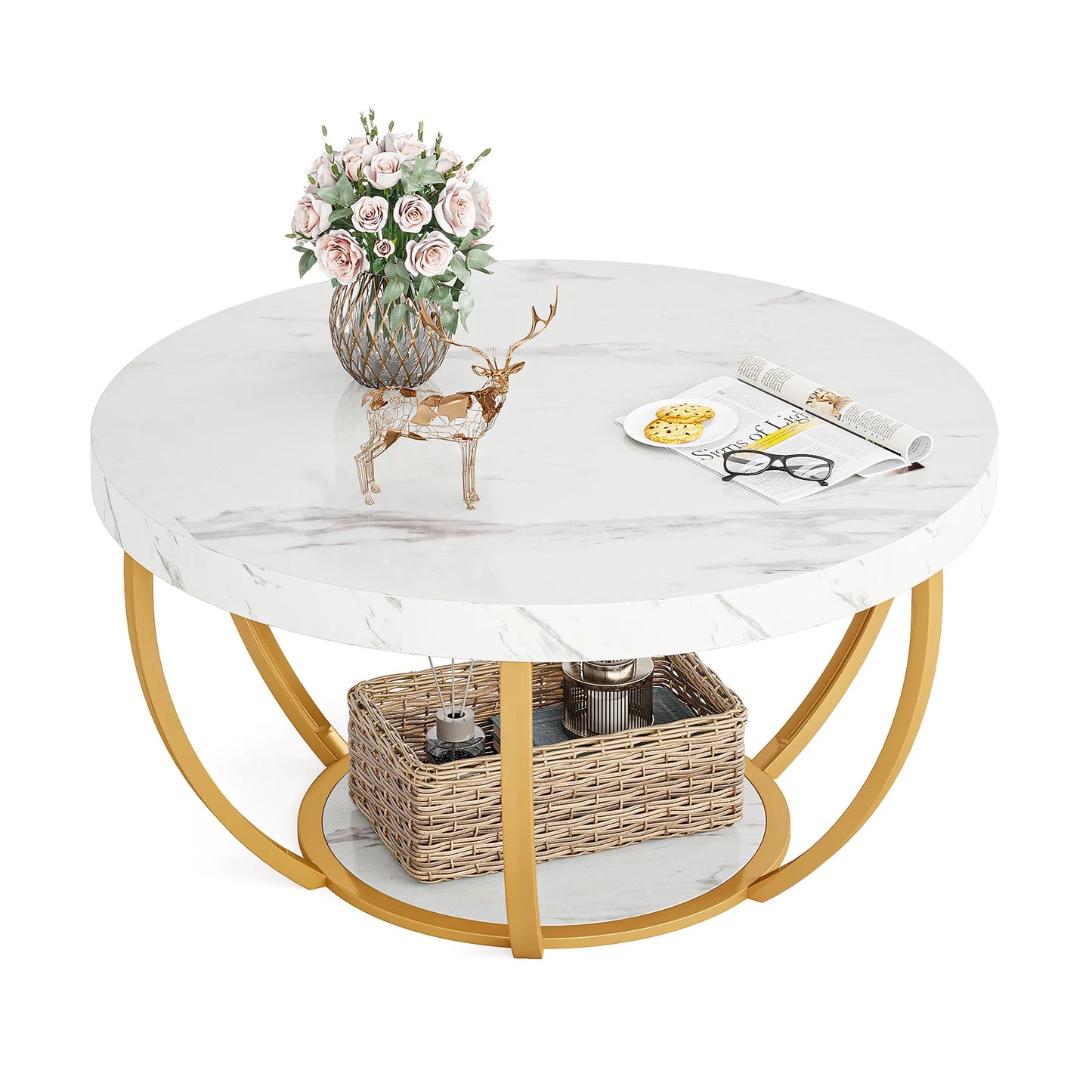Table basse Isabelle — bois, style industriel, rangement intégré, 2 niveaux