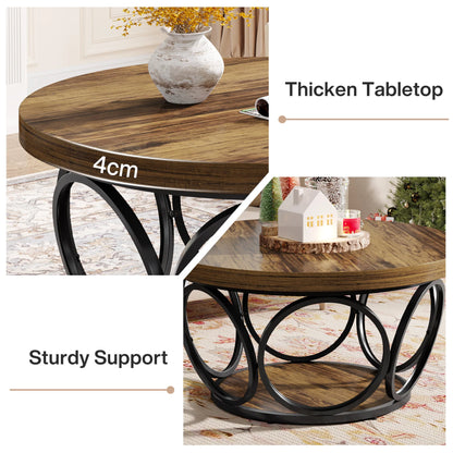 Table basse Denis — bois, métal, rangement intégré, 2 niveaux