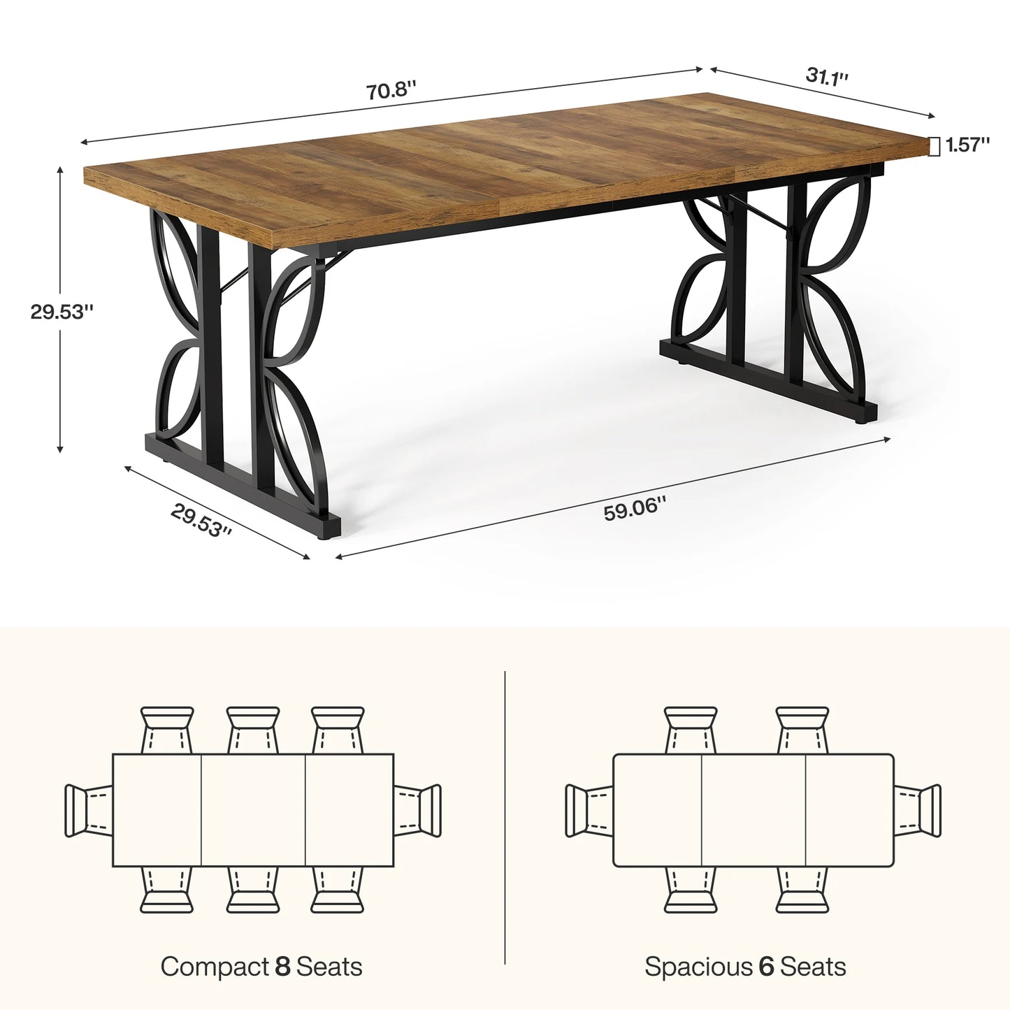 Table de salle à manger Florent — métal, rectangulaire