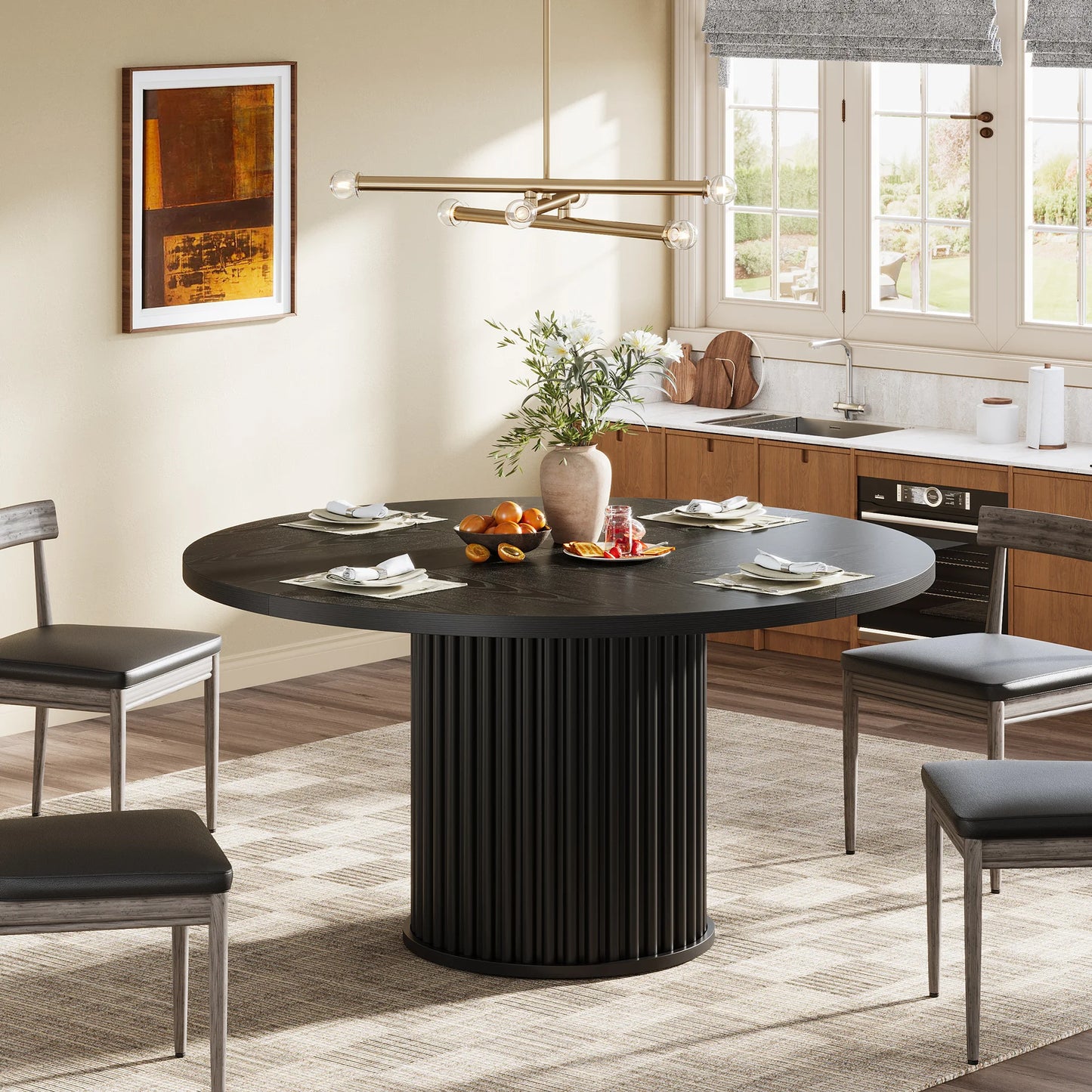 Table de salle à manger Jacinthe — finition noir, métal, ronde