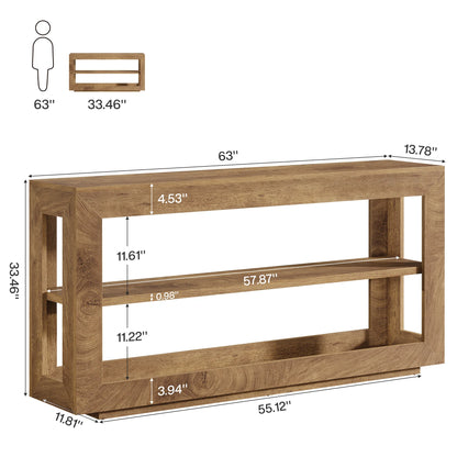 Console Béatrice — finition marron, bois, métal, rangement intégré