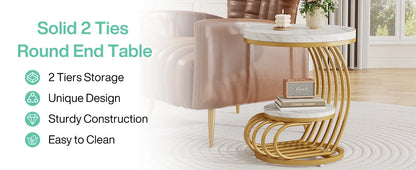 Table d'appoint Pénélope — finition dorée, marbre, design contemporain, rangement intégré