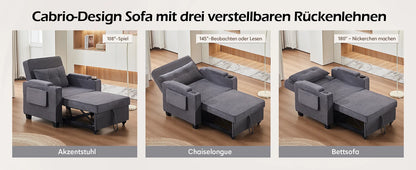 3-in-1 Single Sofa Bed with USB and Type-C, Adjustable Backrest TV Chair with Drink Holder and Armrest for Small Room Apartments