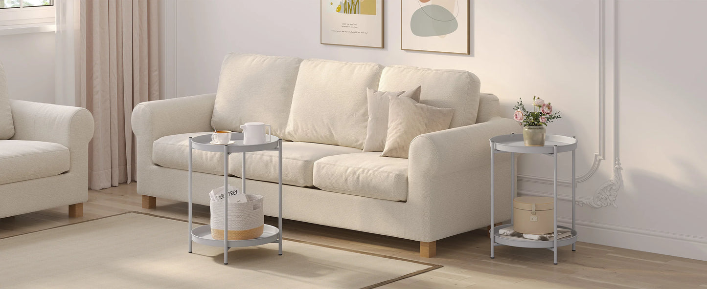 WOLTU Round Coffee Table Metal Side Table with Storage Space 2 Removable Trays Bedside Table for Bedroom Living Room Decor