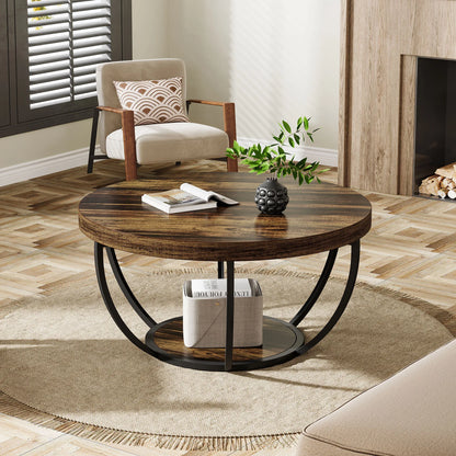 Table basse Isabelle — bois, style industriel, rangement intégré, 2 niveaux