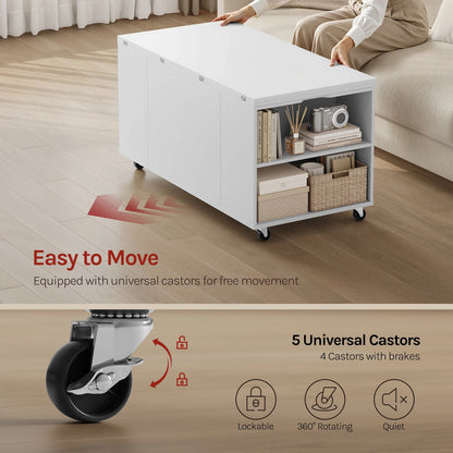 WOLTU Double Lift Top Coffee Table with Wheels Wood Sofa Table with Drawer and Storage Shelf Height-Adjustable Extendable for Living Room