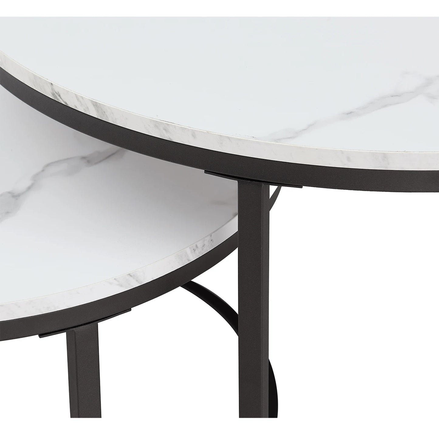 Table basse Luc — finition blanche, bois, marbre, métal