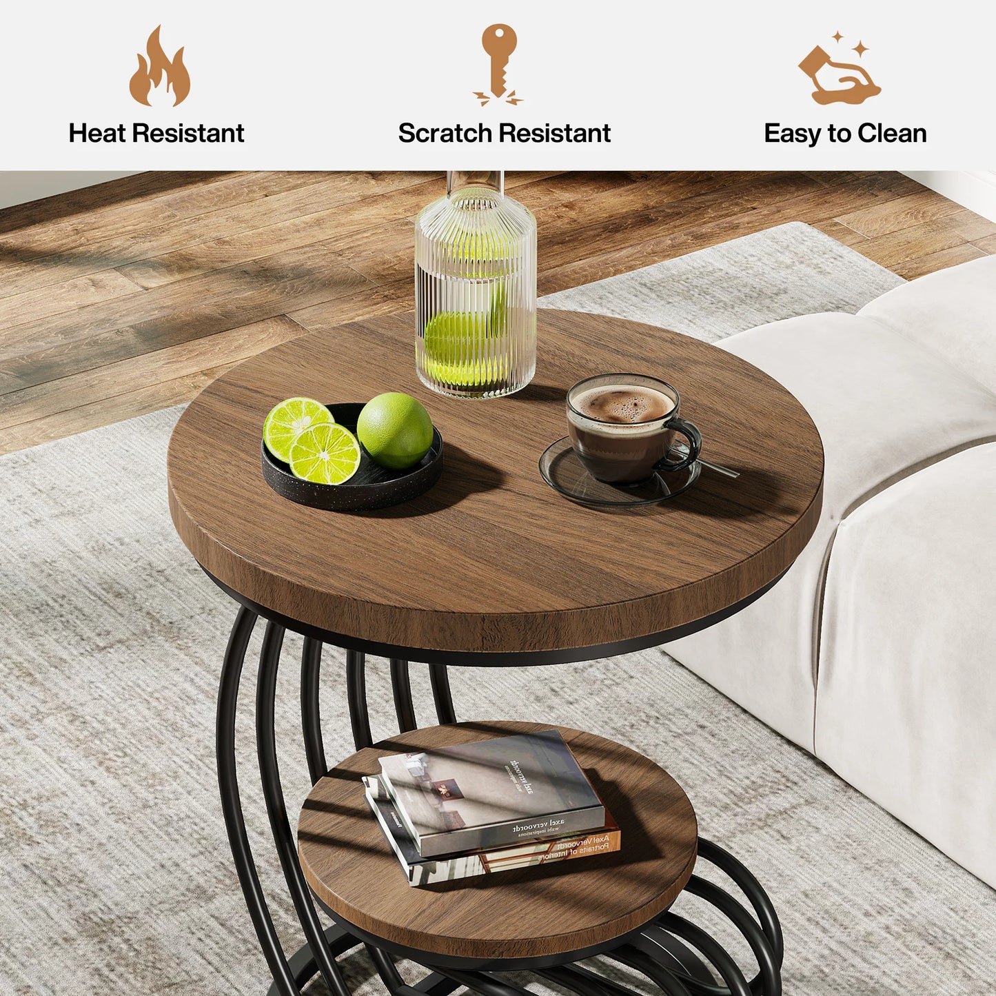 Table d'appoint Pénélope — finition dorée, marbre, design contemporain, rangement intégré