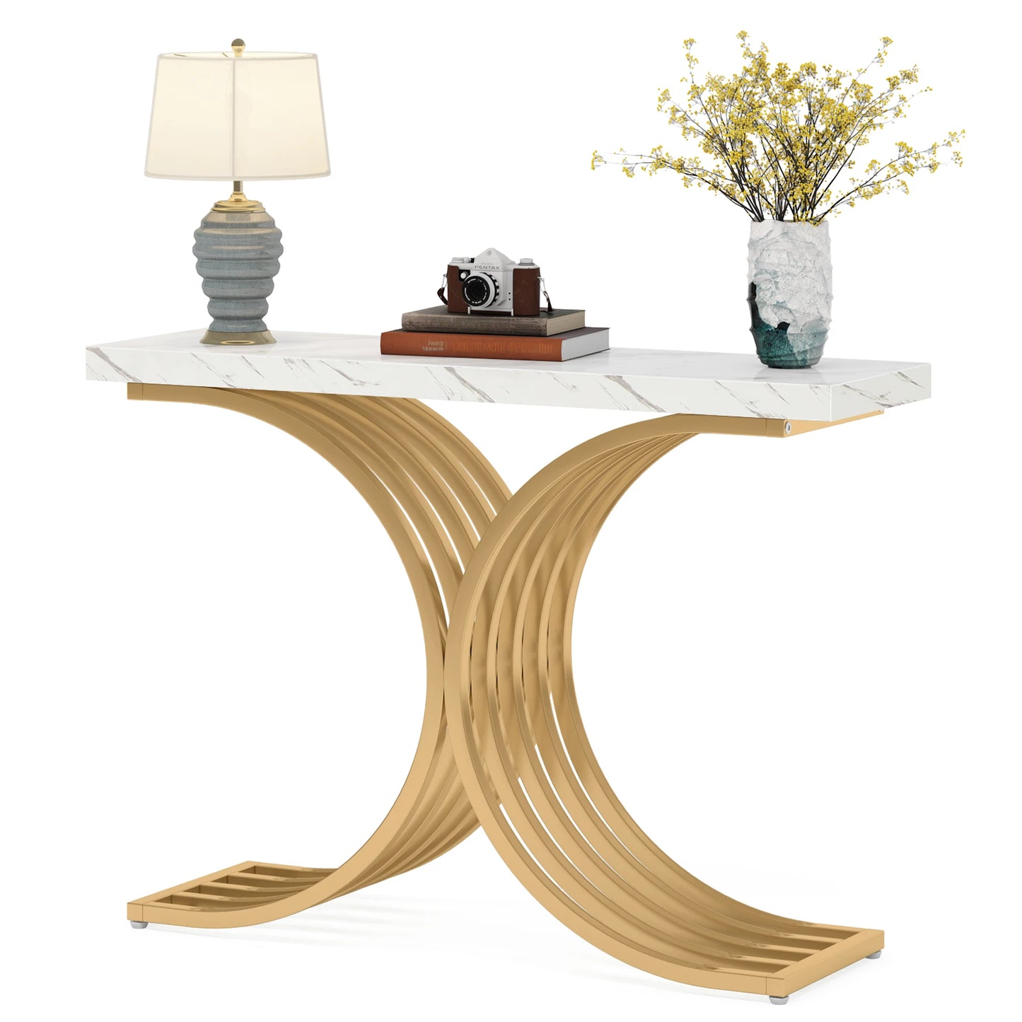 Console Axel — finition dorée, bois, marbre, métal