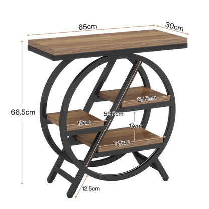 Table d'appoint André — bois, métal, rangement intégré, 3 niveaux