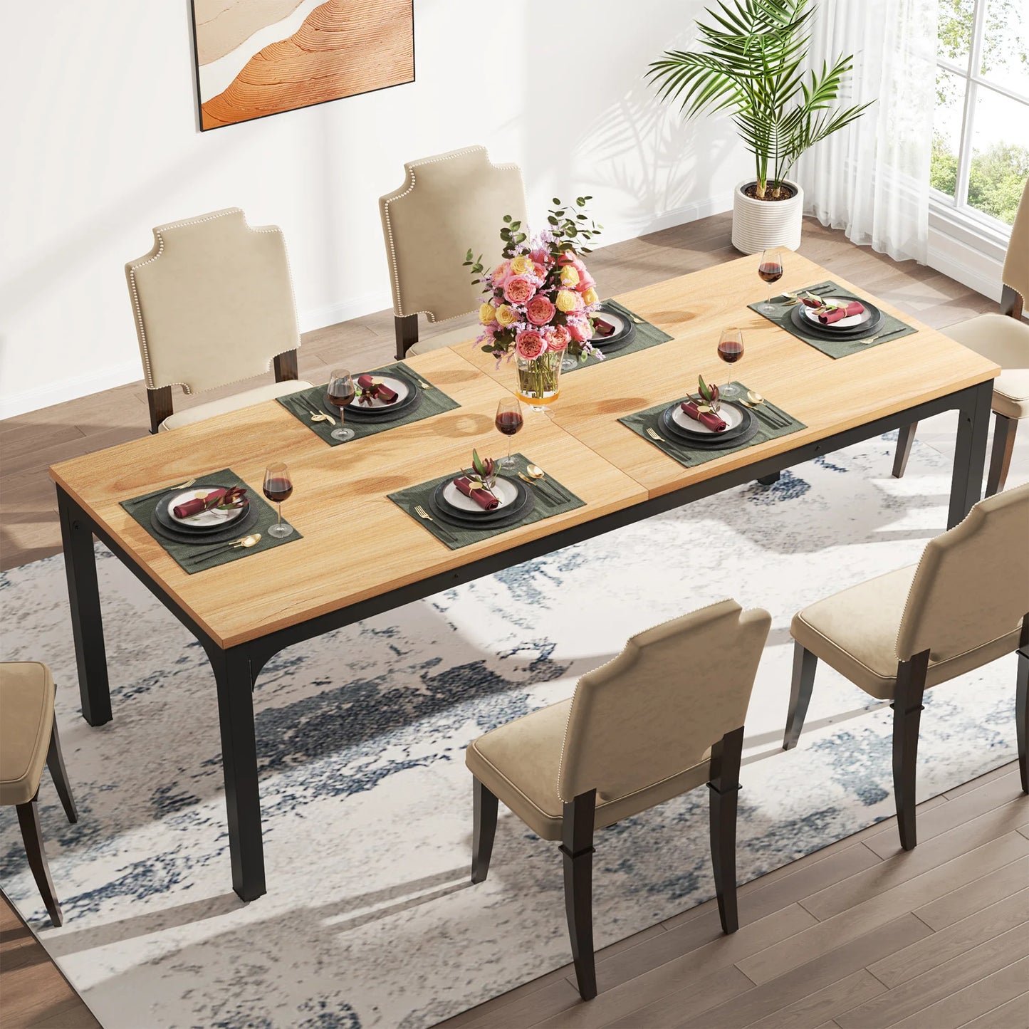 Table de salle à manger Émilie — bois, style industriel, rectangulaire