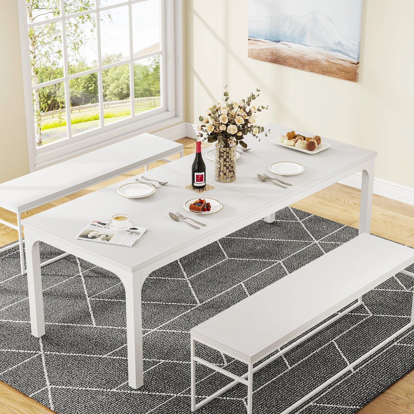 Table de salle à manger Émilie — bois, style industriel, rectangulaire
