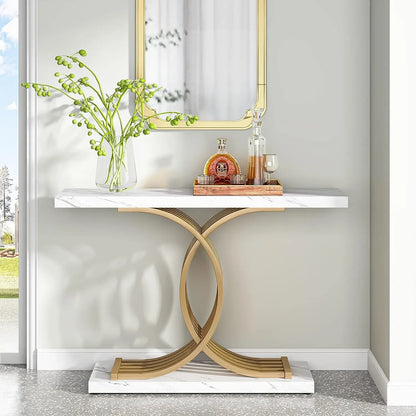 Console Axel — finition dorée, bois, marbre, métal