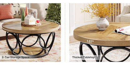 Table basse Denis — bois, métal, rangement intégré, 2 niveaux