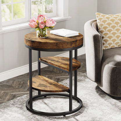 Table d'appoint Pauline — bois, style industriel, rangement intégré, ronde