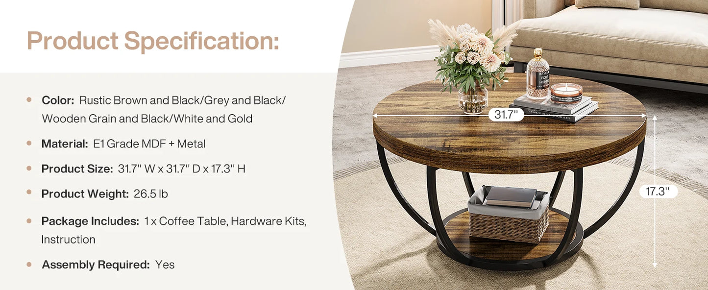 Table basse Marc — bois, style industriel, rangement intégré, 2 niveaux
