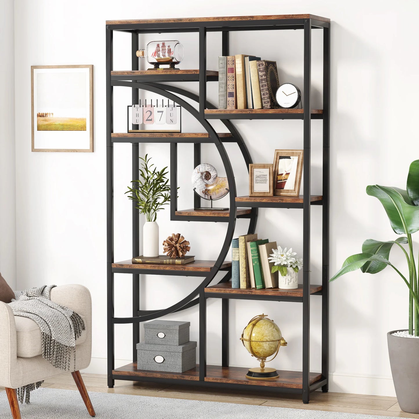 Bibliothèque Nathan — style industriel, rangement intégré, 5 niveaux, étagères ouvertes