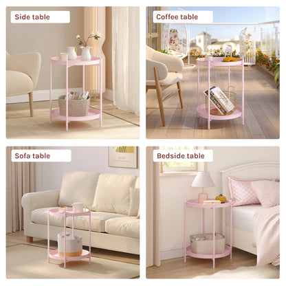 WOLTU Round Coffee Table with Storage Space 2 Removable Trays Metal Sofa Table for Living Room Modern Bedside Table for Bedroom