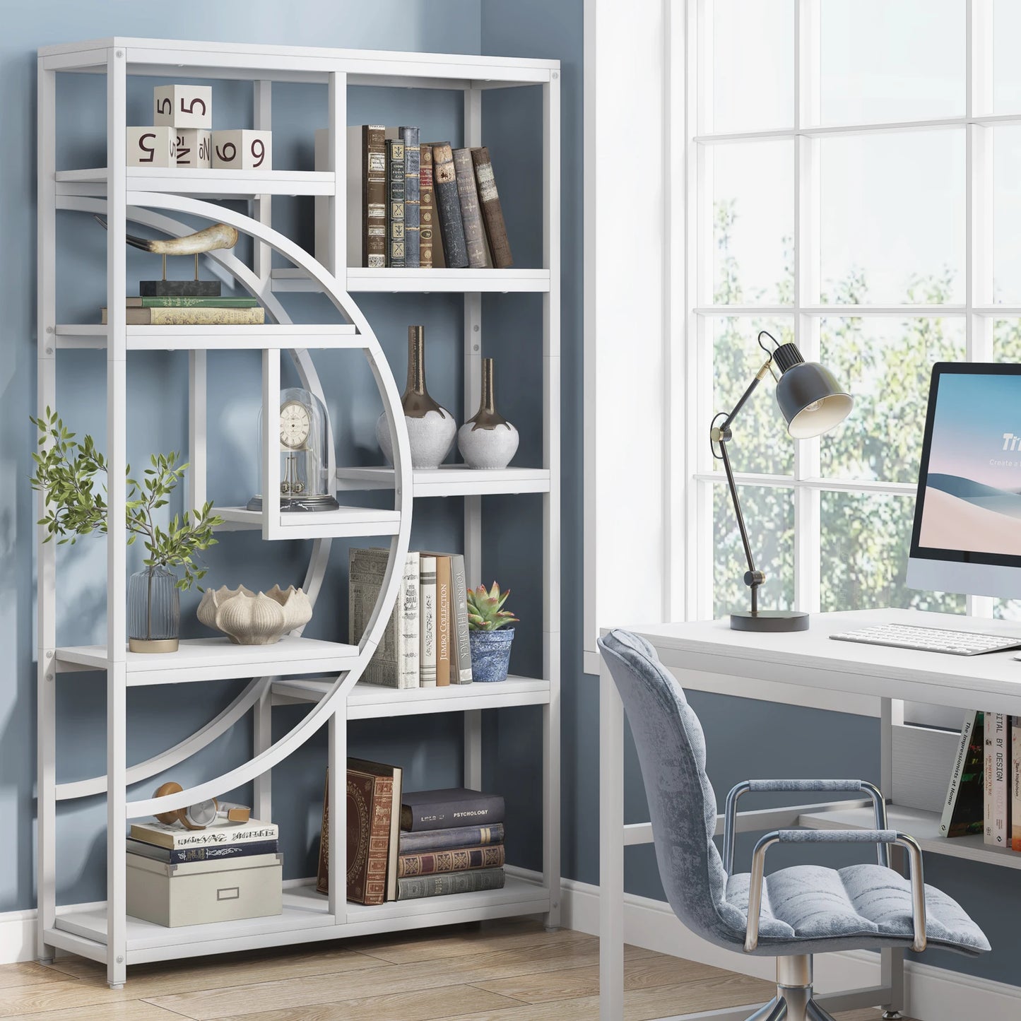 Bibliothèque Nathan — style industriel, rangement intégré, 5 niveaux, étagères ouvertes
