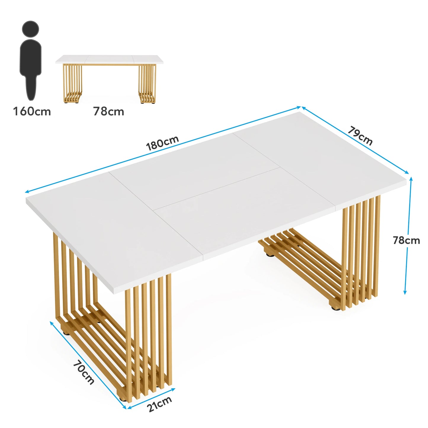 Table de salle à manger Louise — finition blanche, marbre, design contemporain, rectangulaire