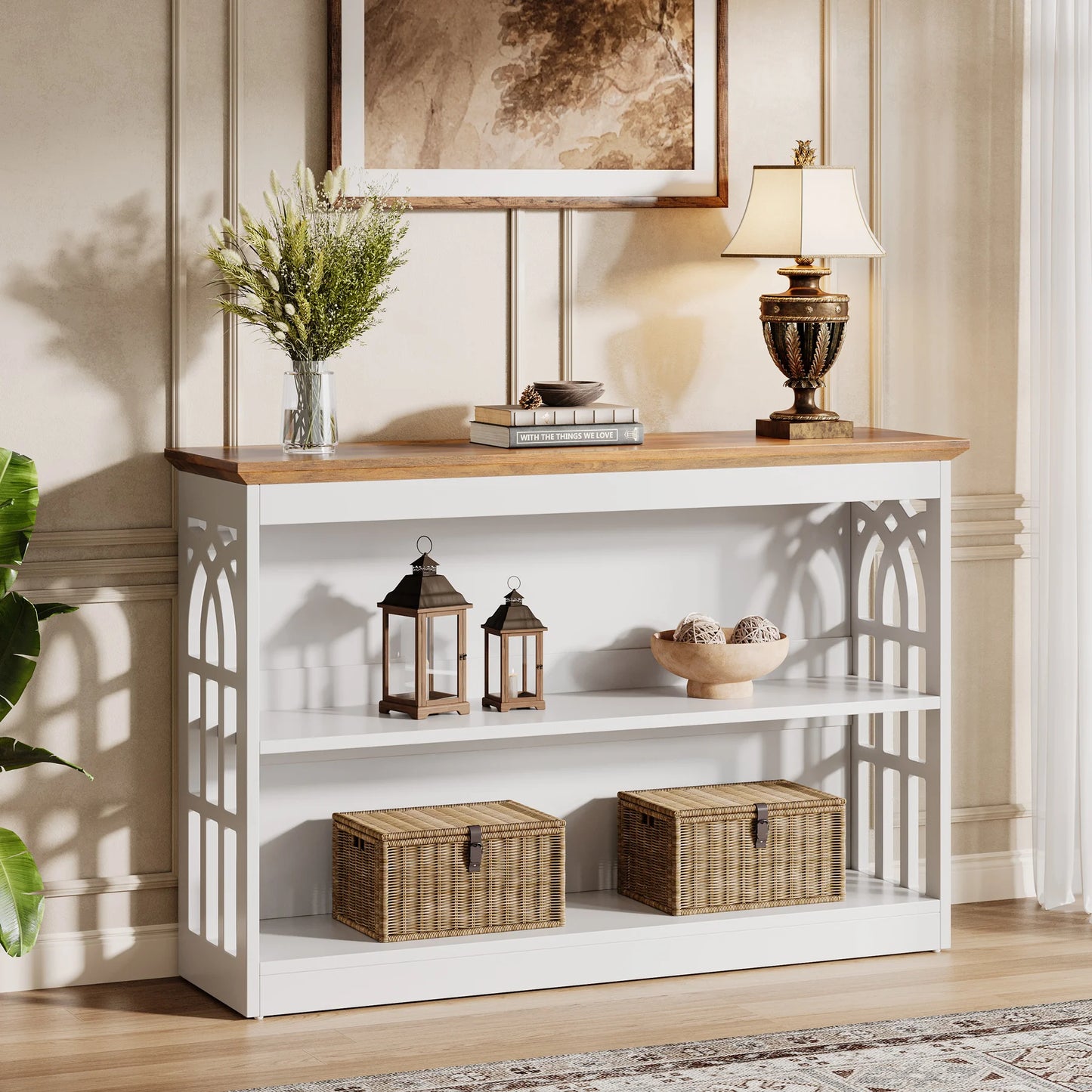 Console Sylvain — finition blanche, design contemporain, rangement intégré, 3 niveaux