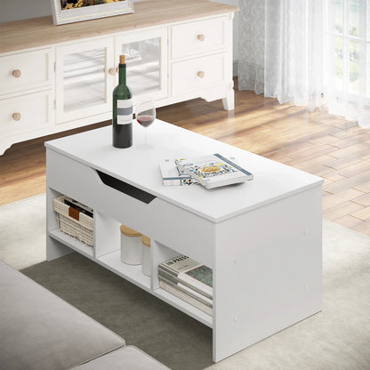 WOLTU Liftable Coffee Tea Table with Storage White Side Table Height-adjustable Rectangular Sofa Table for Living Room Bedroom