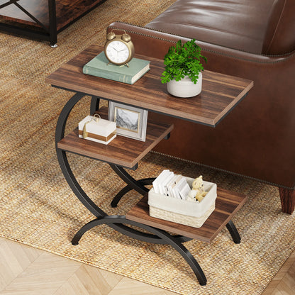 Table d'appoint Tanguy — bois, style industriel, rangement intégré, 3 niveaux