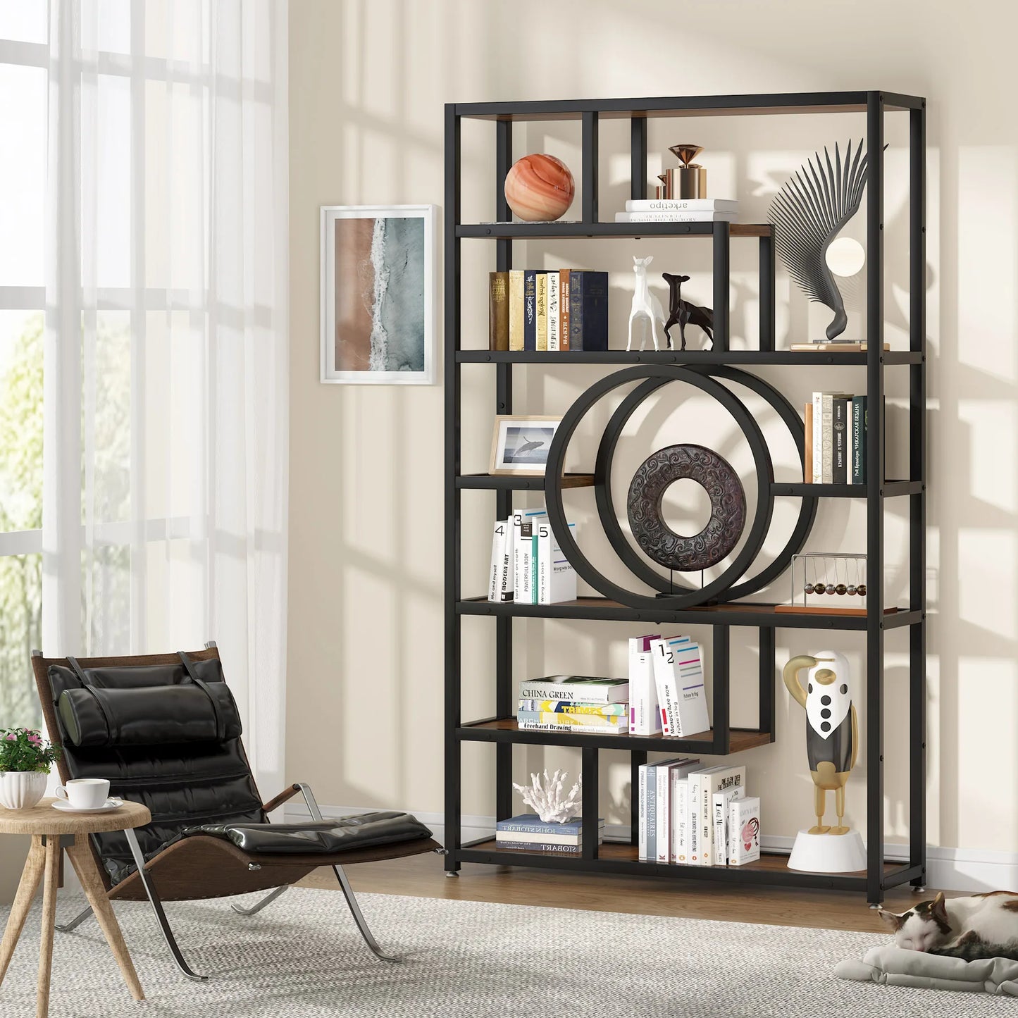 Bibliothèque Muriel — style industriel, rangement intégré, 5 niveaux, étagères ouvertes