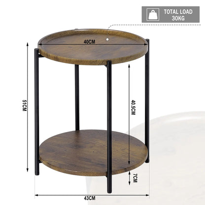 WOLTU Round Coffee Table with 2 Shelves Removable Table Top Sofa Telephone Tea Bedside Table for Living Room Bedroom Home