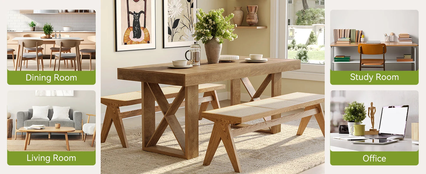 Table de salle à manger Justine — finition marron, style rustique, rectangulaire
