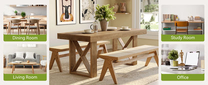 Table de salle à manger Justine — finition marron, style rustique, rectangulaire
