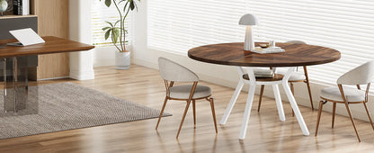 Table de salle à manger Jonathan — bois, métal, rangement intégré, ronde