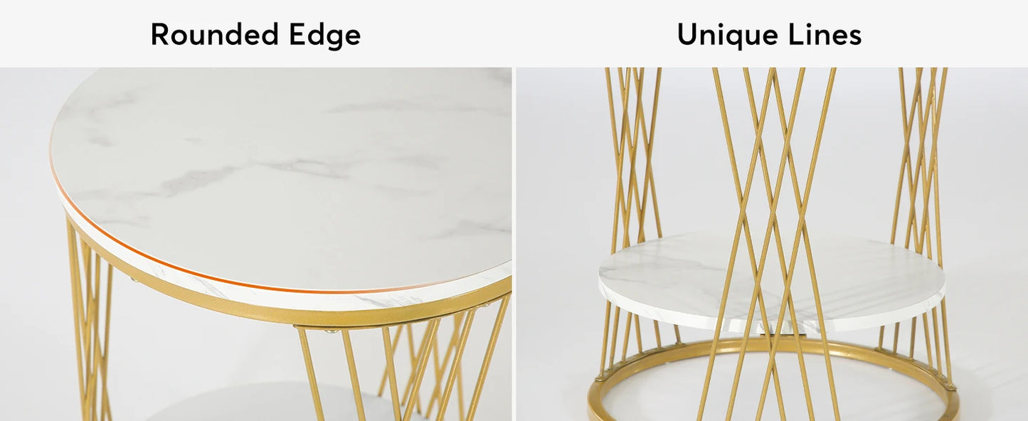 Table d'appoint Matthieu — finition blanche, marbre, design contemporain, rangement intégré