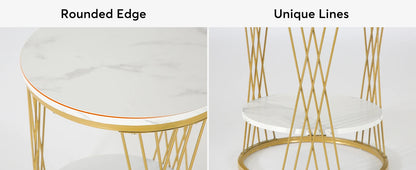 Table d'appoint Matthieu — finition blanche, marbre, design contemporain, rangement intégré