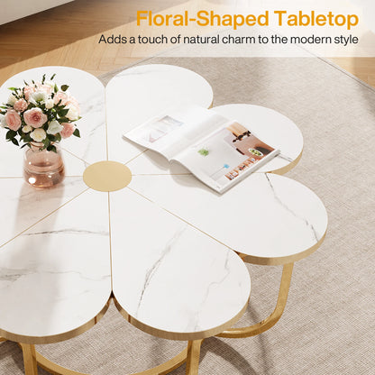 Table basse Tatiana — finition dorée, marbre