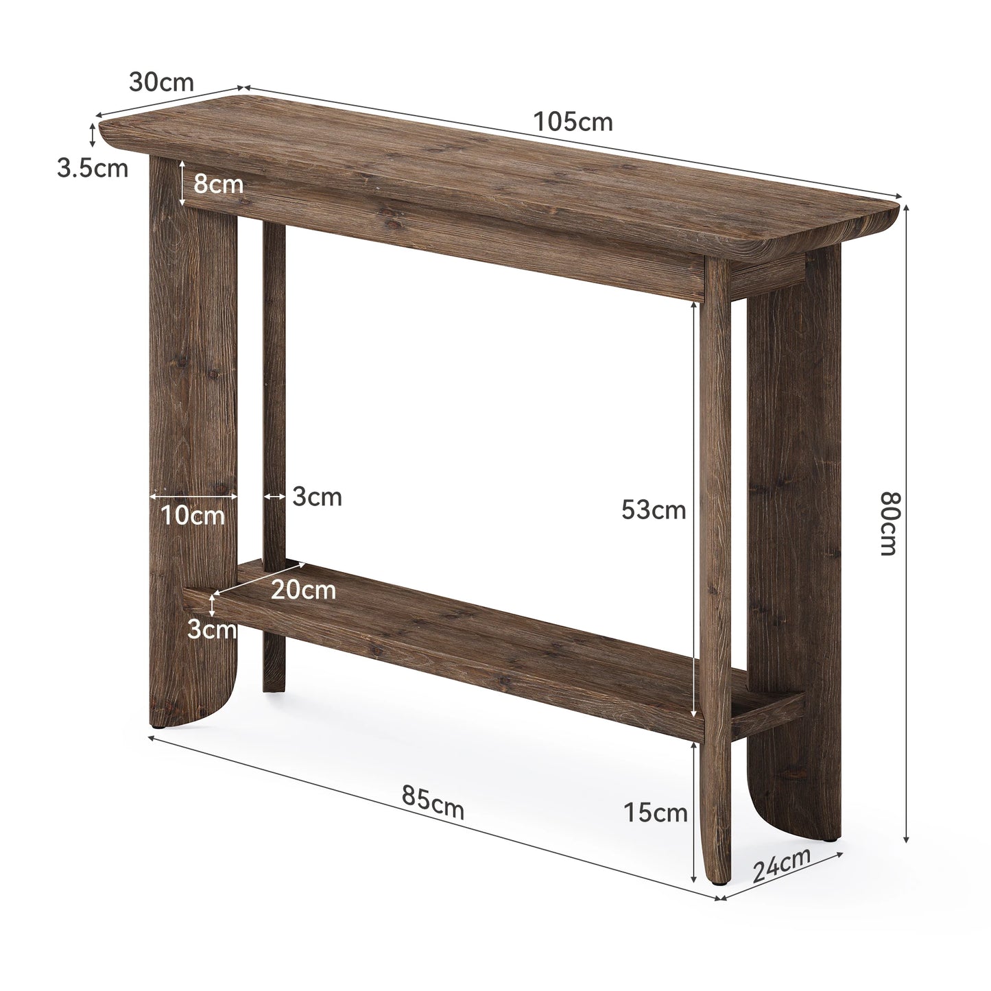 Console Inès — finition noyer, bois massif, design contemporain, 2 niveaux