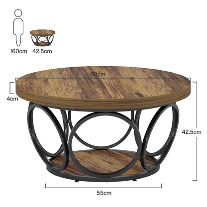 Table basse Denis — bois, métal, rangement intégré, 2 niveaux