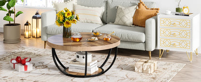 Table basse Jérôme — bois, style industriel, rangement intégré, 2 niveaux