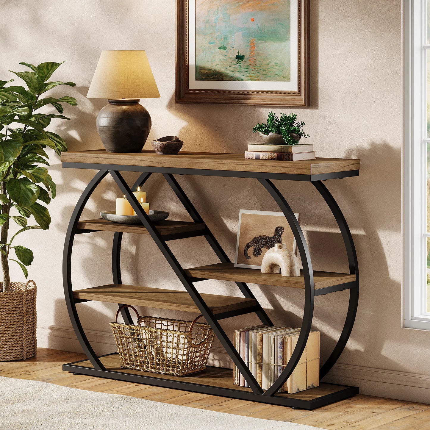 Console Antoine — bois, style rustique, rangement intégré, étagères ouvertes