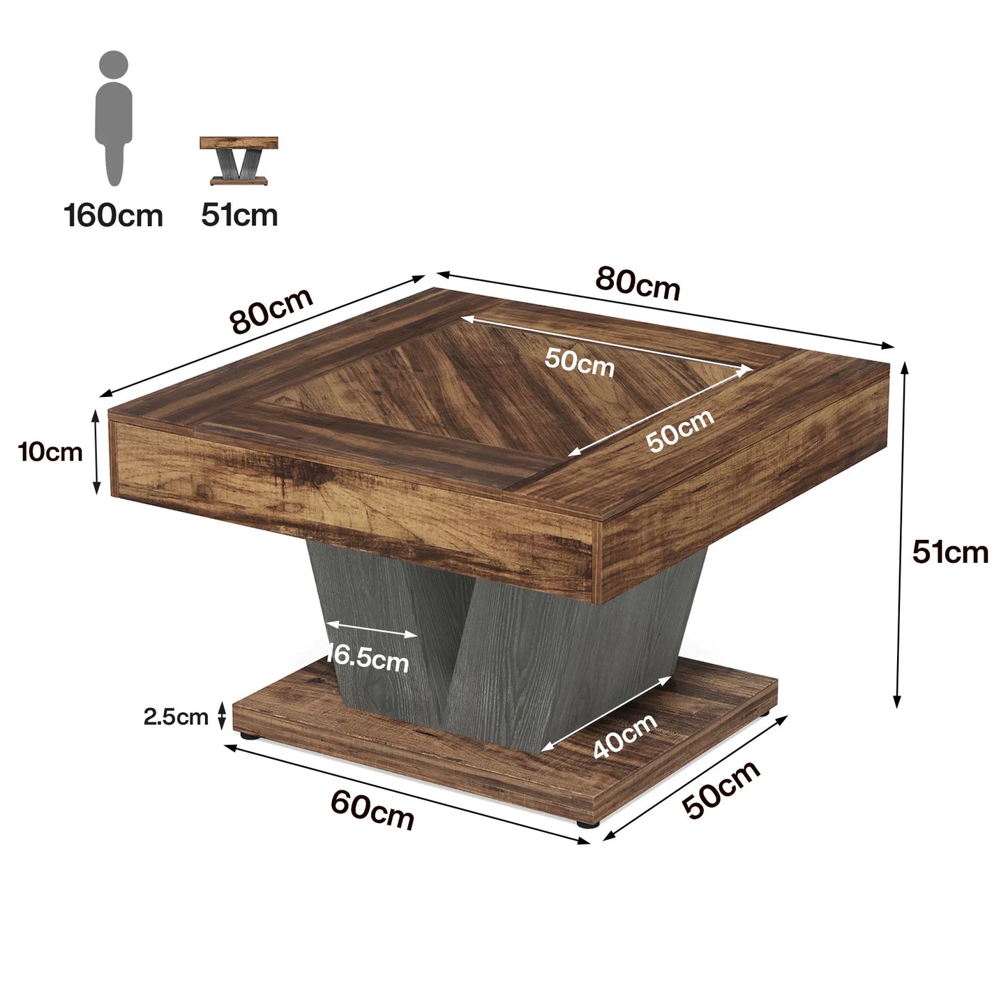 Table basse Léon — finition noir, bois, style rustique, carrée
