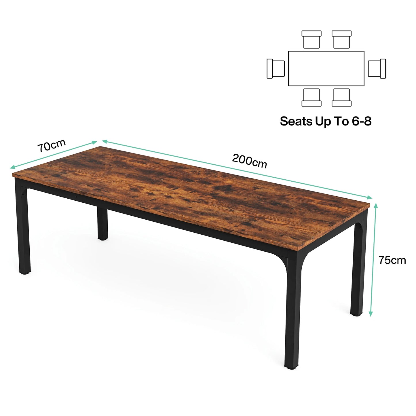 Table de salle à manger Émilie — bois, style industriel, rectangulaire