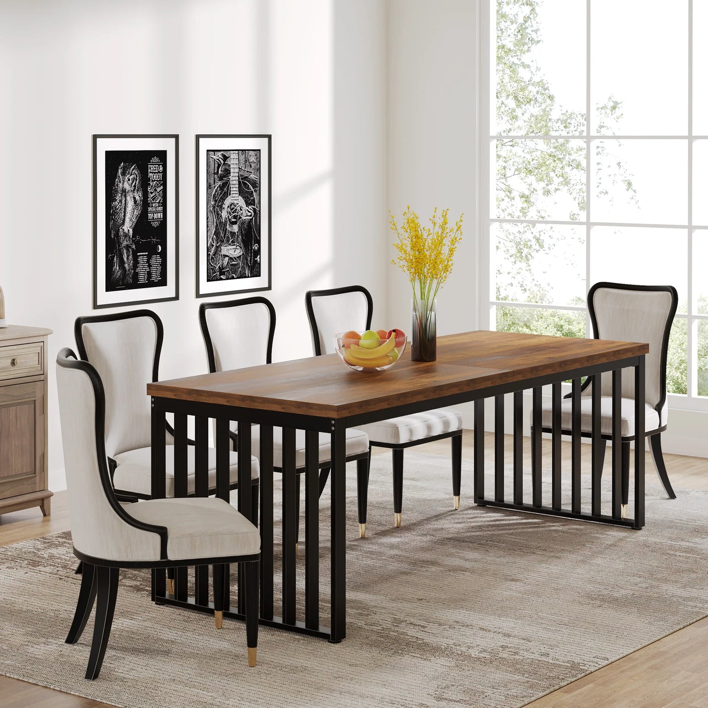 Table de salle à manger Michel — bois, métal, style industriel, rectangulaire