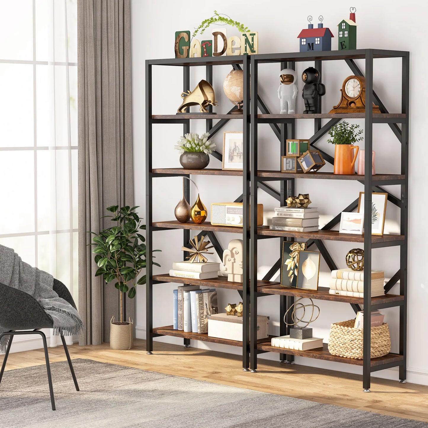 Bibliothèque Salomé — métal, style industriel, rangement intégré, 5 niveaux