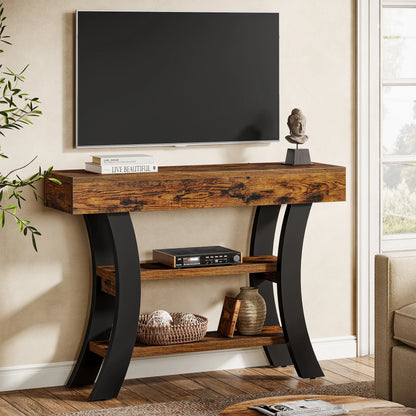 Console Valérie — style rustique, rangement intégré, 3 niveaux, étagères ouvertes