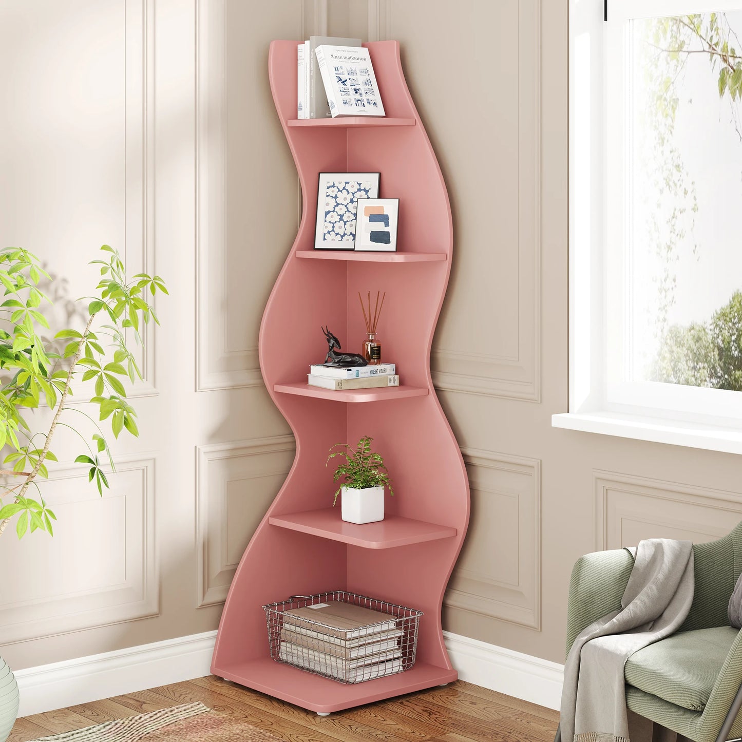 Bibliothèque Jules — design contemporain, rangement intégré, 5 niveaux, meuble d'angle