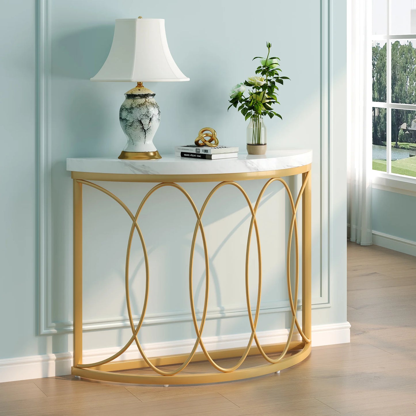Console Michaël — finition dorée, métal, design contemporain